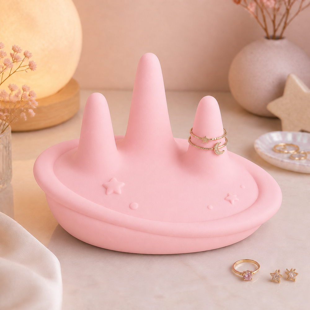 Planet Jewelry Holder, Celestial Ring Cone Tray, Pastel Vanity Organizer Gift — Pink color variant