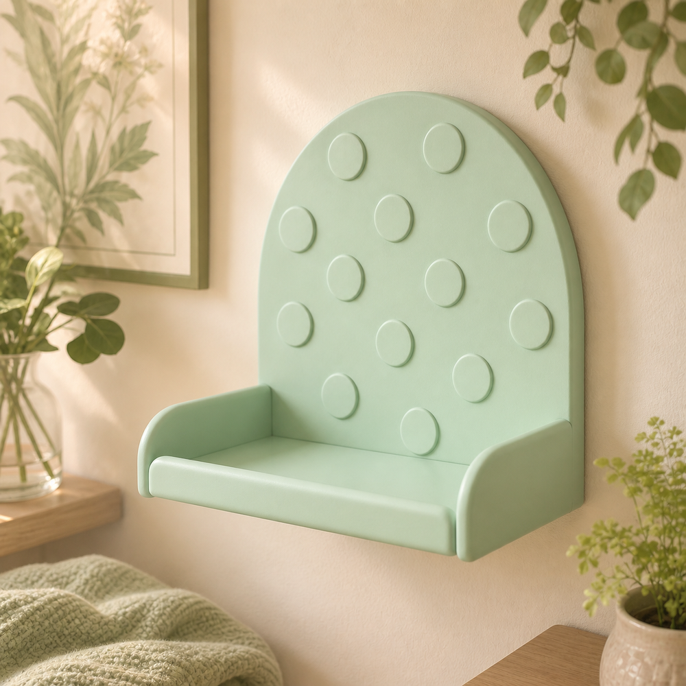 Polka Dot Mini Wall Ledge, Pastel Trinket Shelf, Cute Nursery Decor — Green color variant