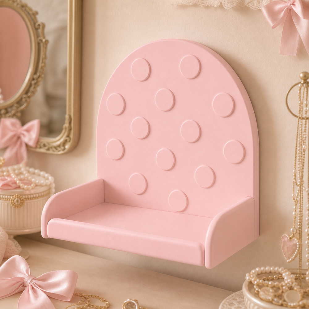 Polka Dot Mini Wall Ledge, Pastel Trinket Shelf, Cute Nursery Decor — Pink color variant
