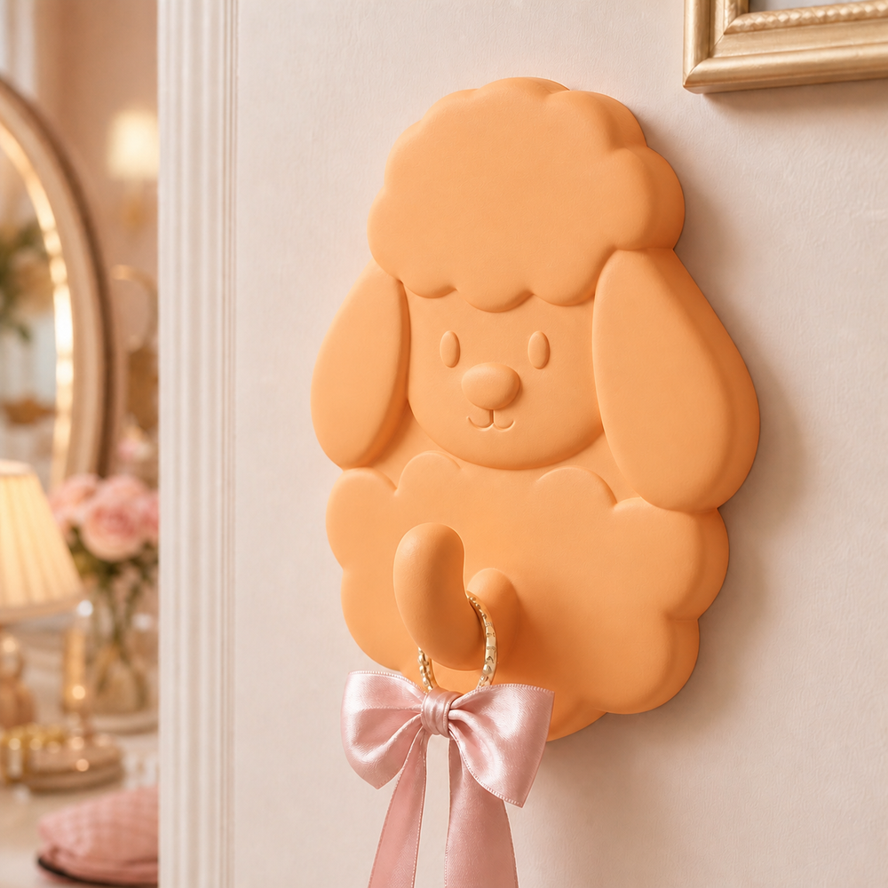 Poodle Wall Hook, Pastel Nursery Room Decor — Orange color variant