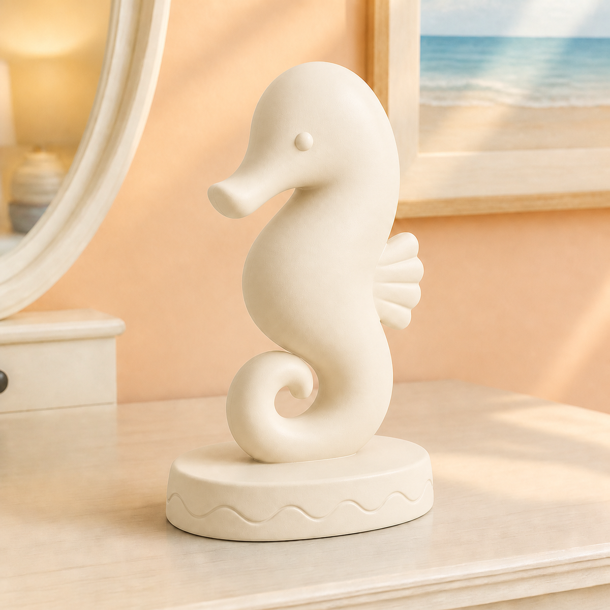 Seahorse Shelf Accent, Pastel Ocean Desk Decor, Beachcore Room Gift — Beige color variant