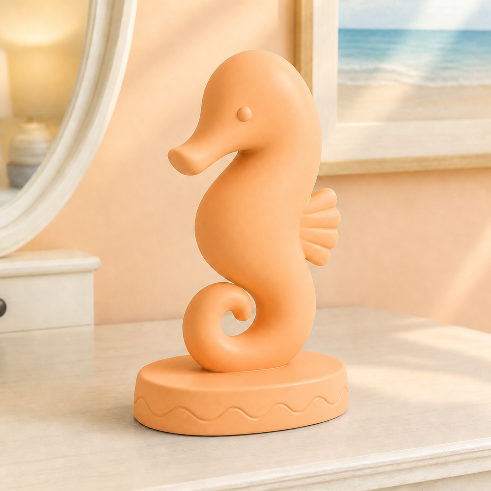 Seahorse Shelf Accent, Pastel Ocean Desk Decor, Beachcore Room Gift — Orange color variant