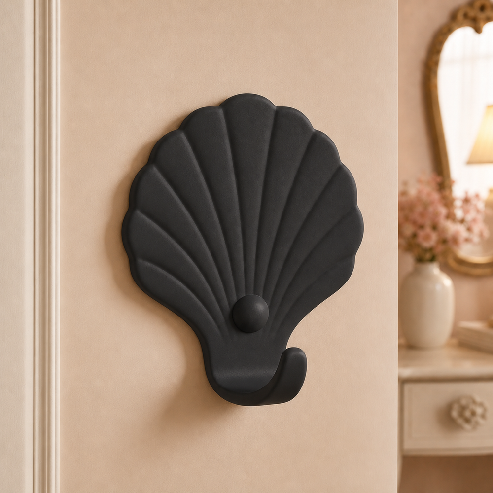 Seashell Wall Hook, Pastel Ocean Key Hook — Black color variant