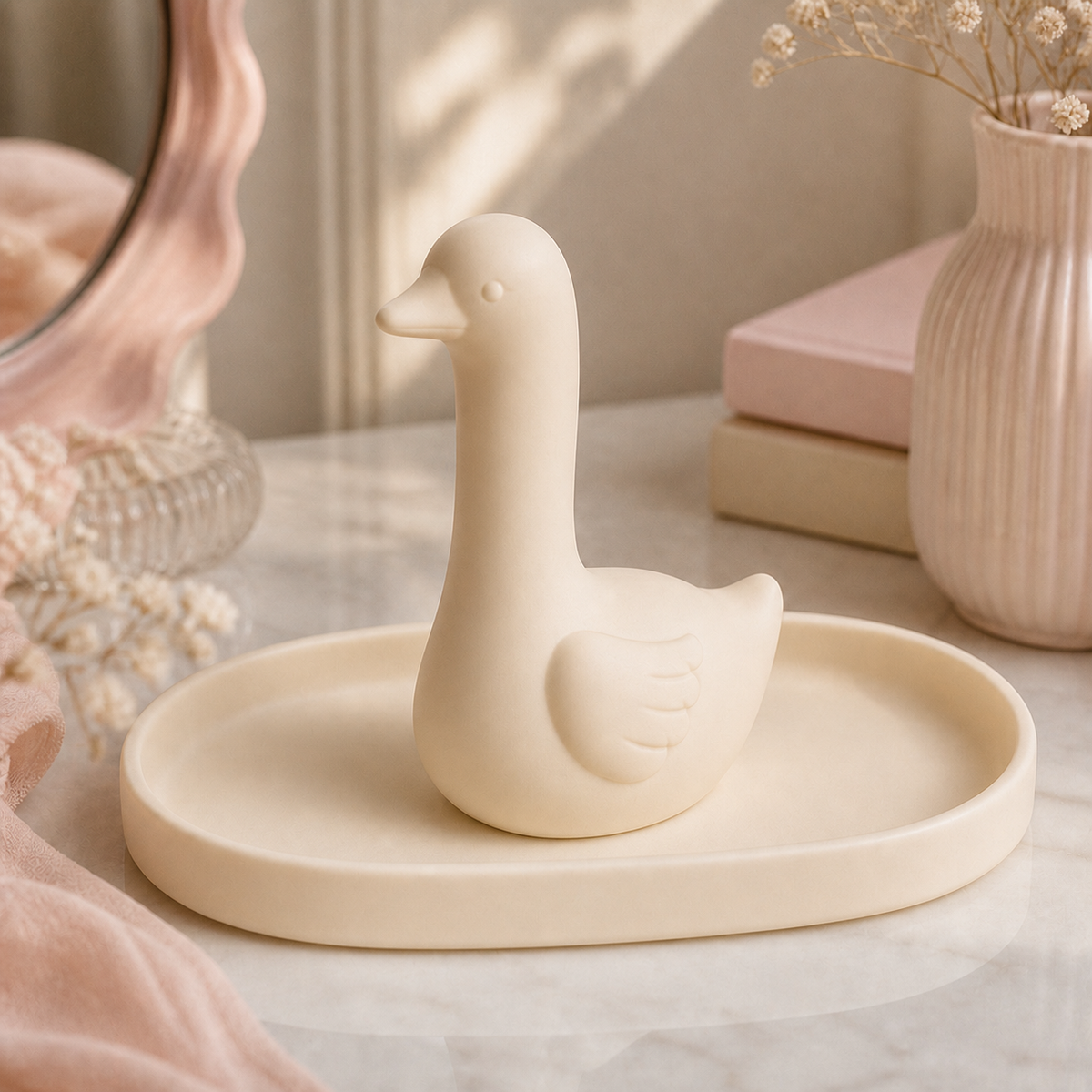 Silly Goose Ring Dish, Pastel Jewelry Tray — Beige lifestyle color variant