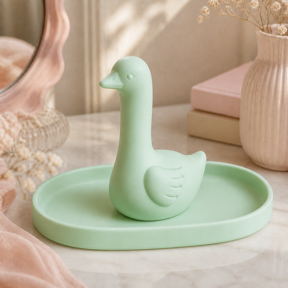 Silly Goose Ring Dish, Pastel Jewelry Tray — Green lifestyle color variant