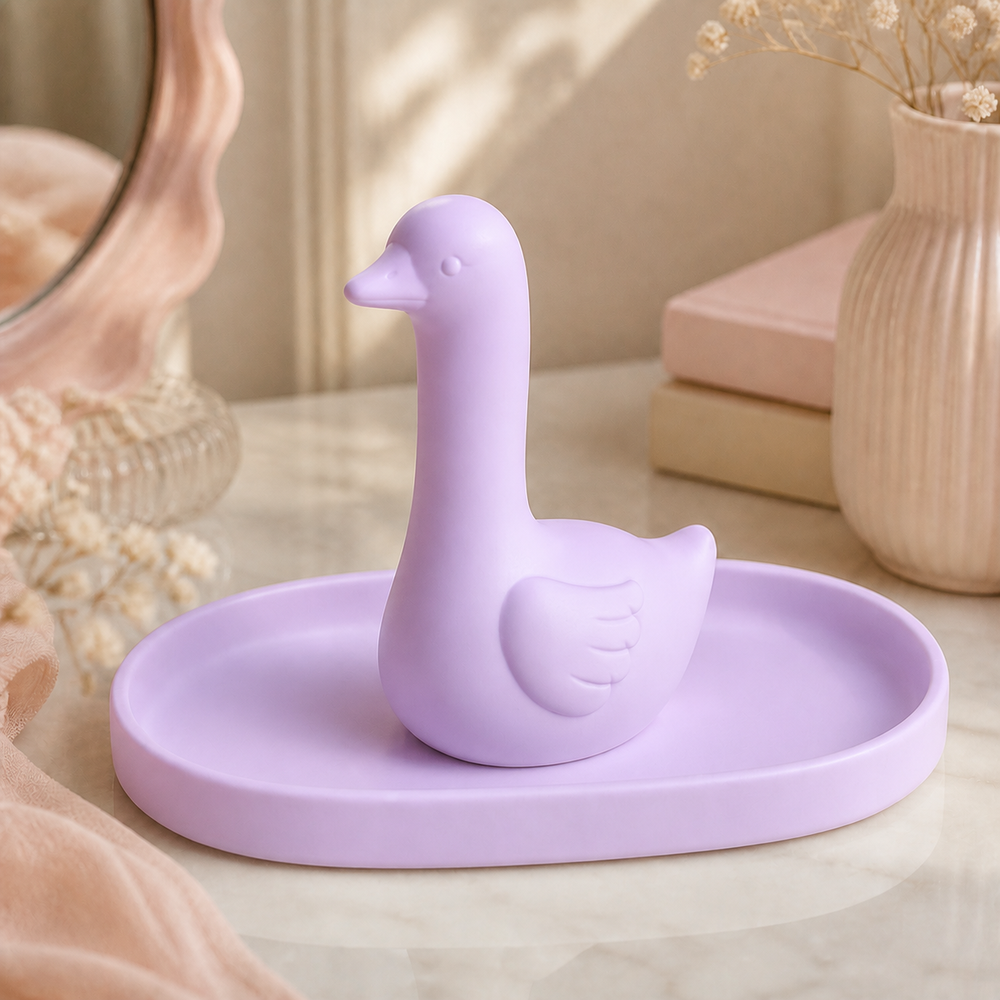 Silly Goose Ring Dish, Pastel Jewelry Tray — Purple lifestyle color variant