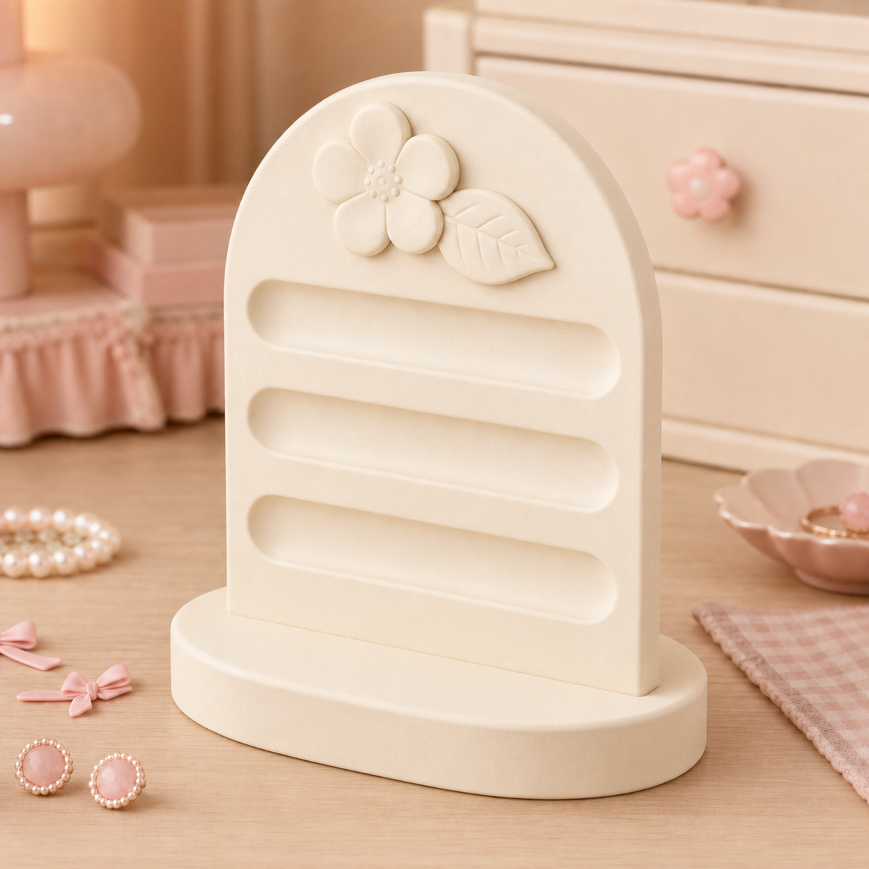 Strawberry Blossom Accessory Display, Pastel Vanity Stand — Beige color variant