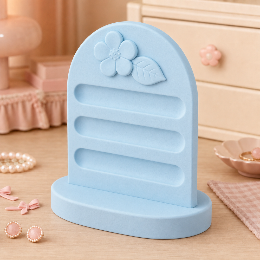 Strawberry Blossom Accessory Display, Pastel Vanity Stand — Blue color variant