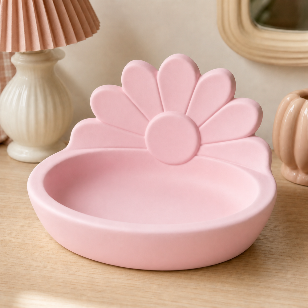 Sunflower Key Bowl, Pastel Flower Catchall Dish, Cottagecore Entryway Decor — Pink color variant