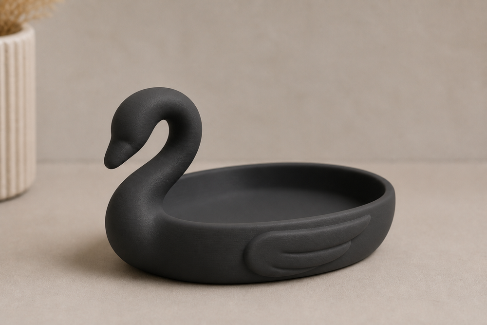 Swan Ring Dish, Coquette Pastel Jewelry Holder — Black color variant