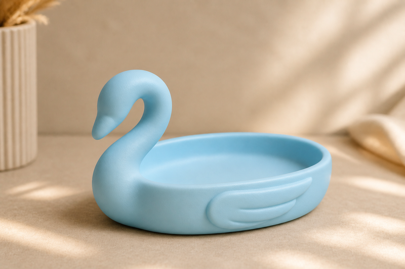 Swan Ring Dish, Coquette Pastel Jewelry Holder — Blue color variant