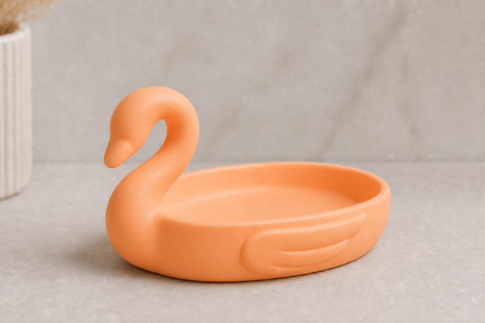Swan Ring Dish, Coquette Pastel Jewelry Holder — Orange color variant