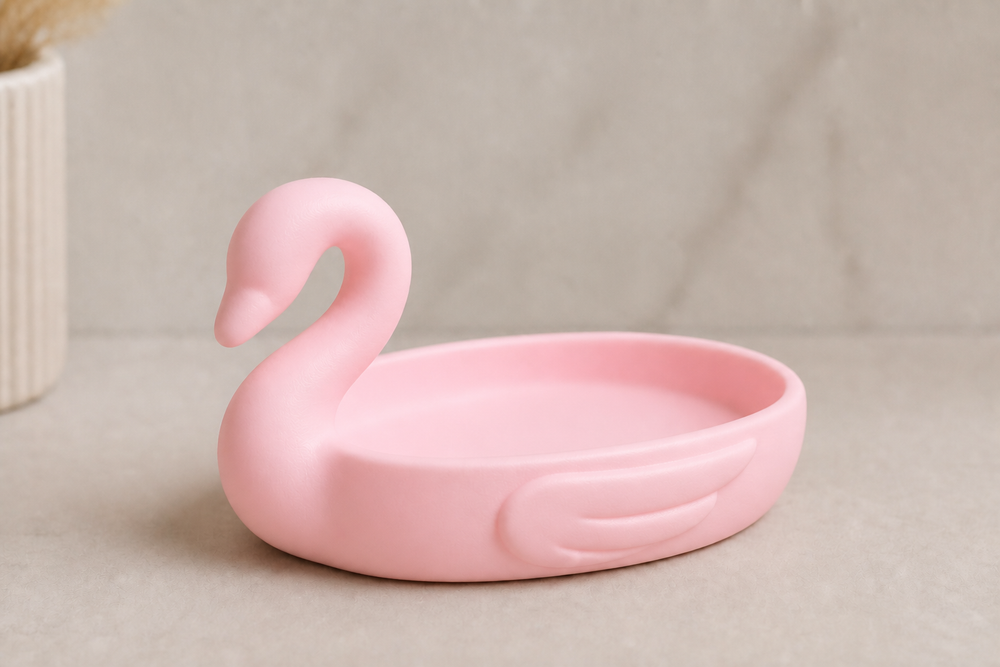 Swan Ring Dish, Coquette Pastel Jewelry Holder — Pink color variant