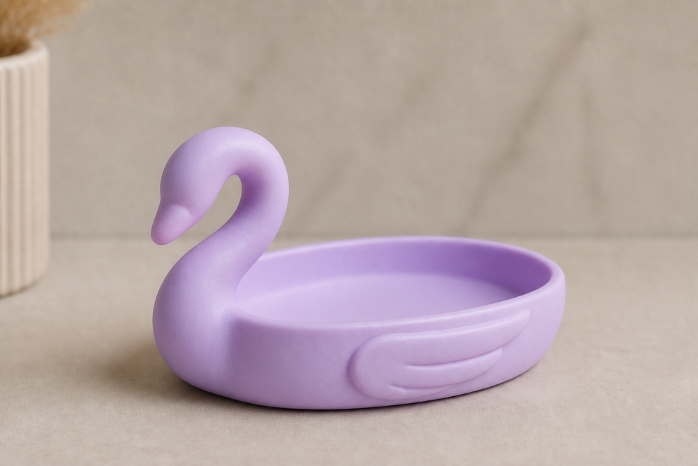 Swan Ring Dish, Coquette Pastel Jewelry Holder — Purple color variant