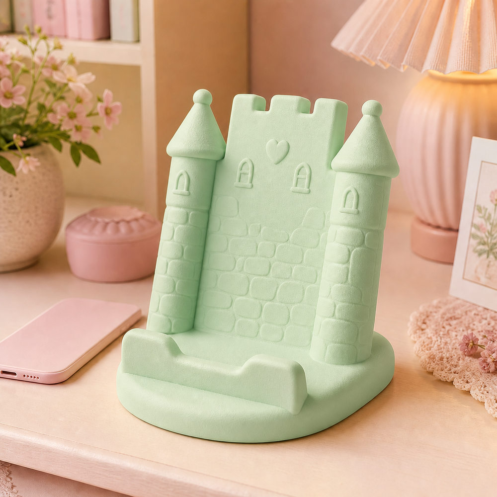 Tiny Castle Phone Stand, Pastel Desk Decor — Green color variant