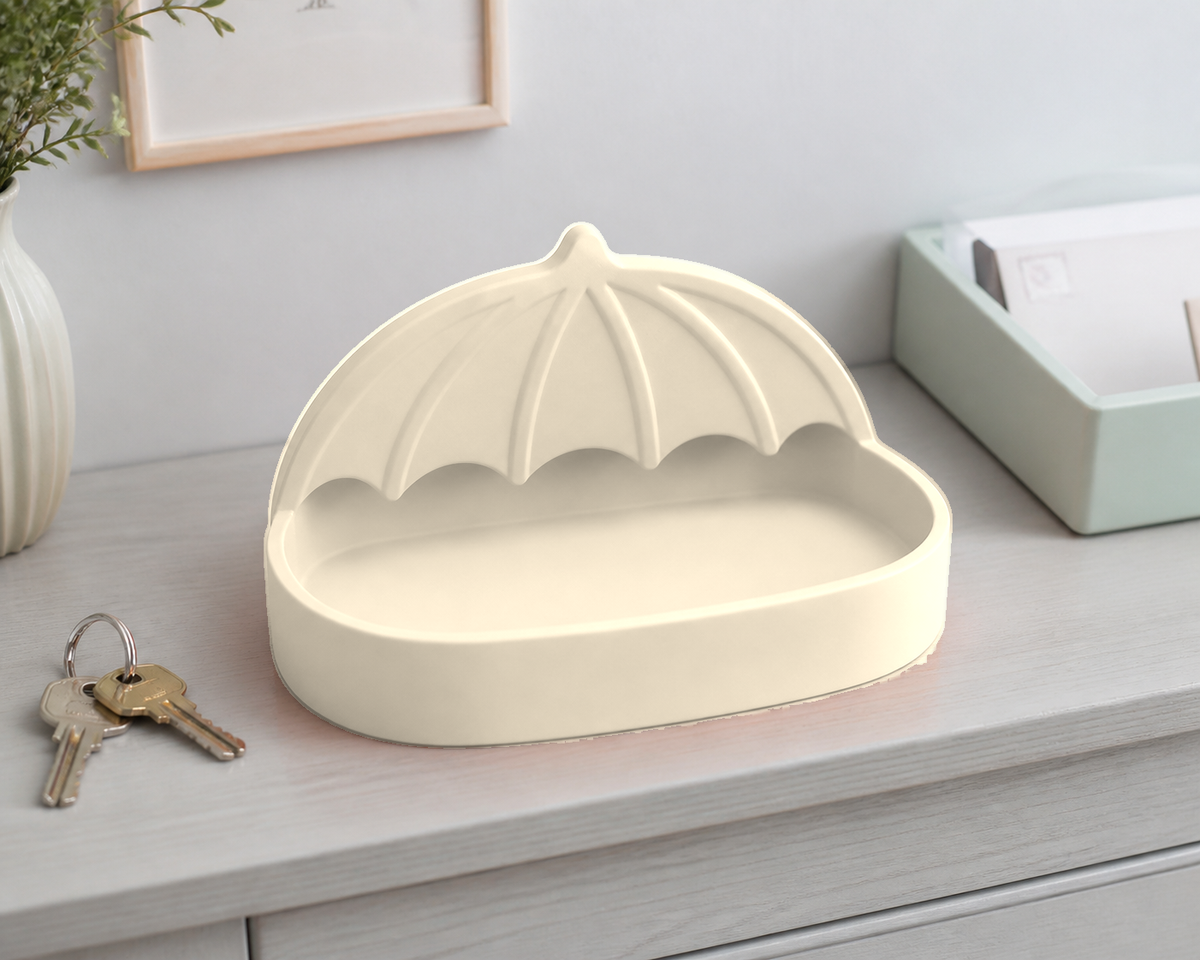 Umbrella Key Bowl, Pastel Entryway Catchall Tray, Cute Cottagecore Decor Gift — Beige color variant