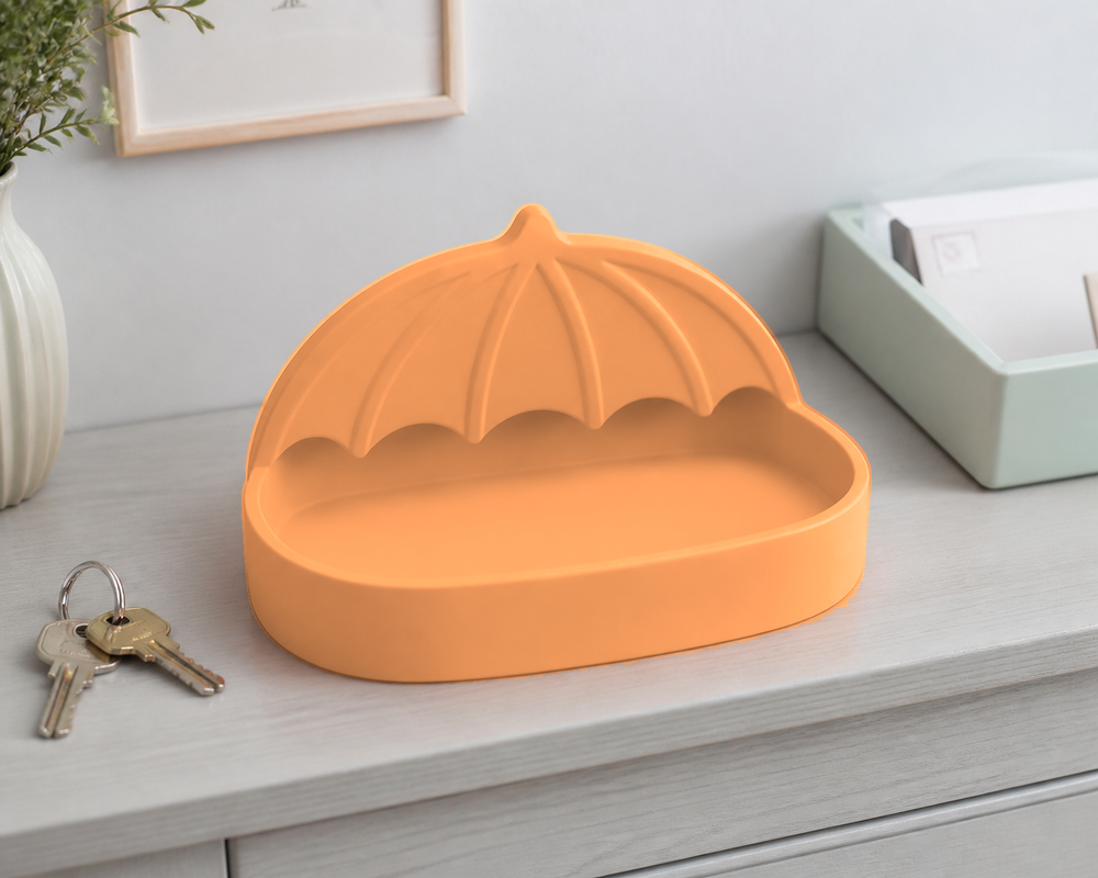 Umbrella Key Bowl, Pastel Entryway Catchall Tray, Cute Cottagecore Decor Gift — Orange color variant