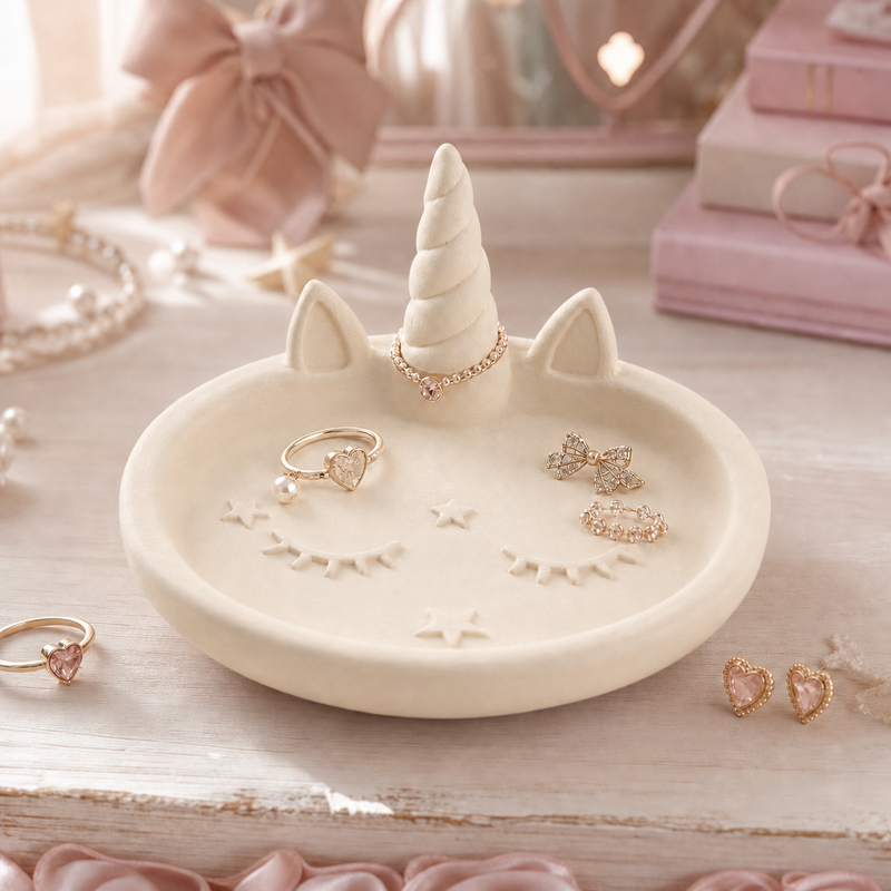 Unicorn Horn Jewelry Dish, Pastel Ring Tray — Beige color variant