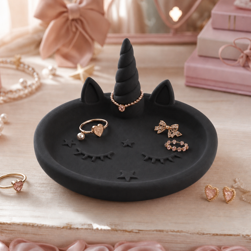 Unicorn Horn Jewelry Dish, Pastel Ring Tray — Black color variant