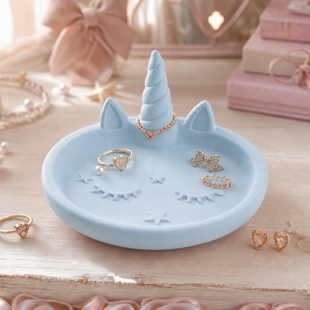 Unicorn Horn Jewelry Dish, Pastel Ring Tray — Blue color variant