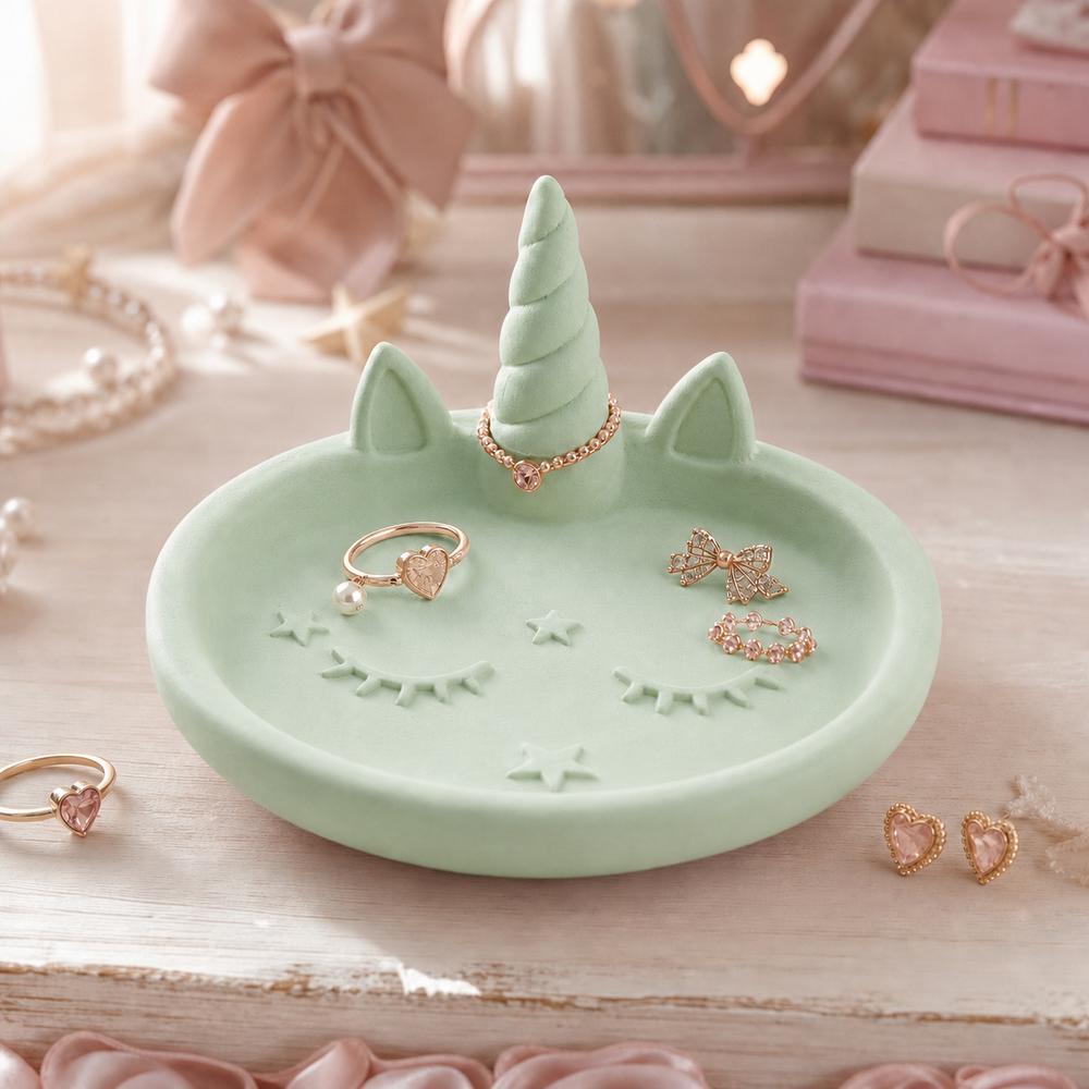 Unicorn Horn Jewelry Dish, Pastel Ring Tray — Green color variant