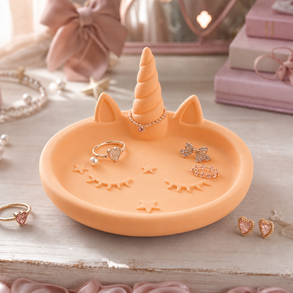 Unicorn Horn Jewelry Dish, Pastel Ring Tray — Orange color variant