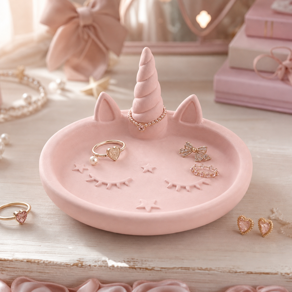 Unicorn Horn Jewelry Dish, Pastel Ring Tray — Pink color variant