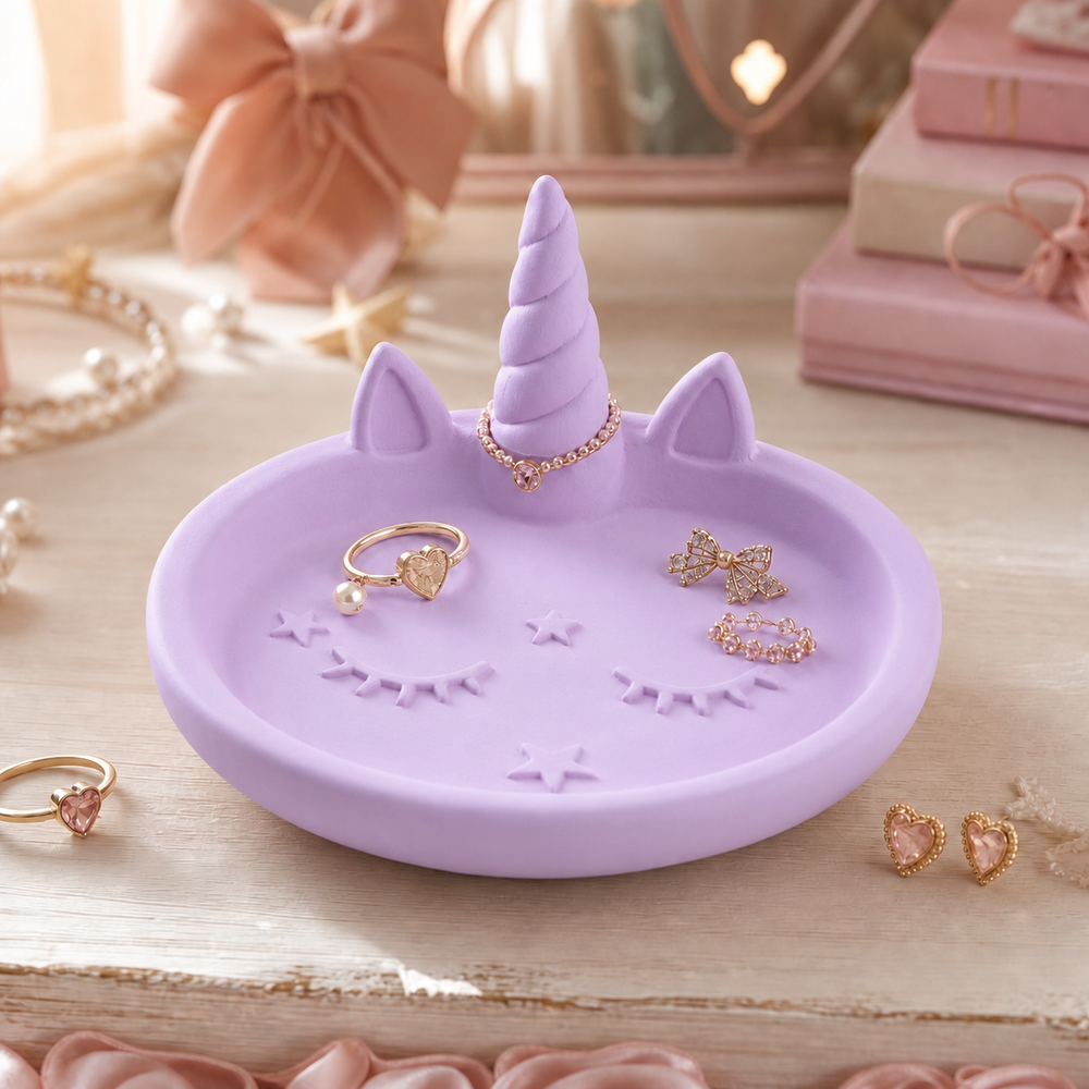 Unicorn Horn Jewelry Dish, Pastel Ring Tray — Purple color variant
