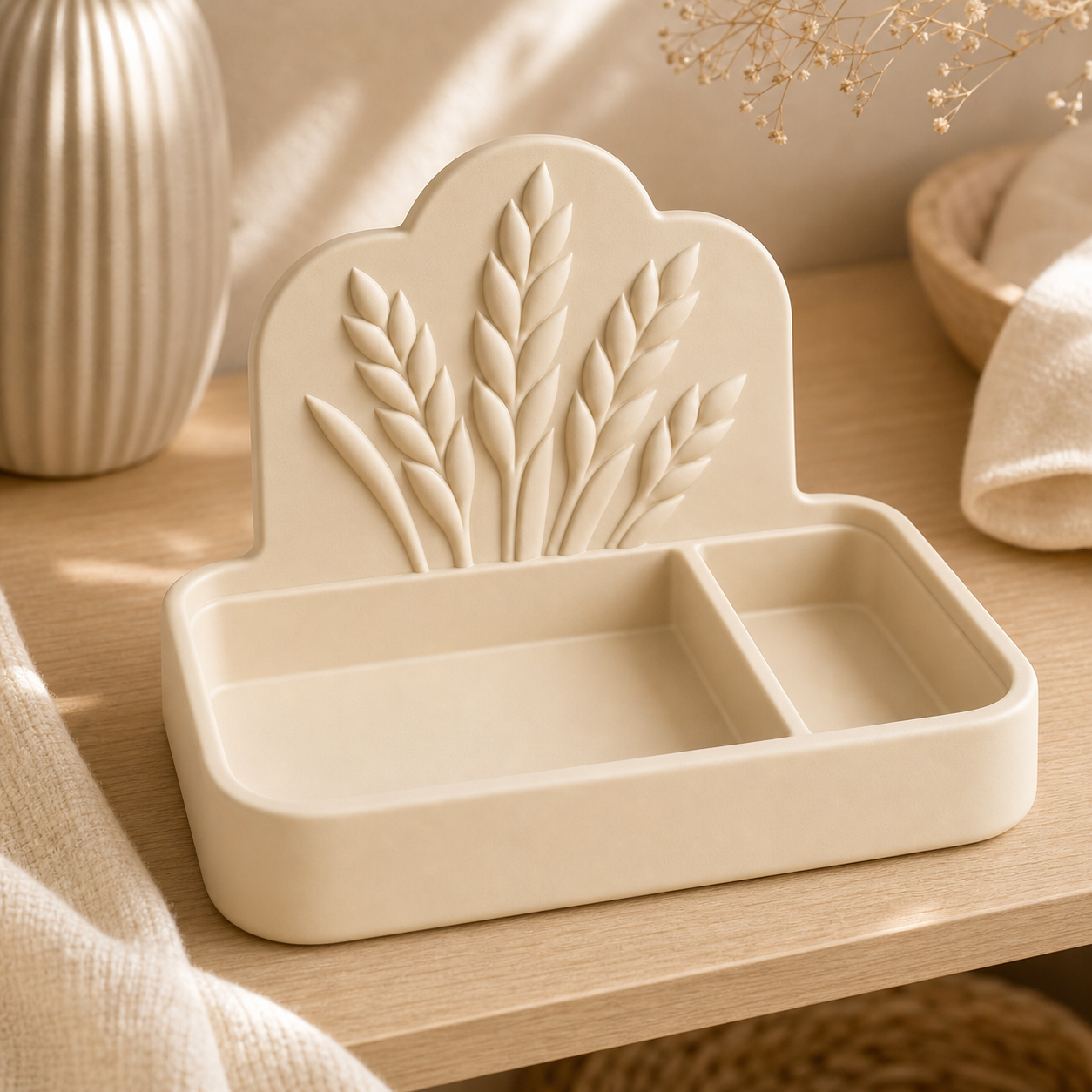 Virgo Desk Organizer, Zodiac Divided Catchall Tray, Pastel Vanity Room Decor — Beige color variant