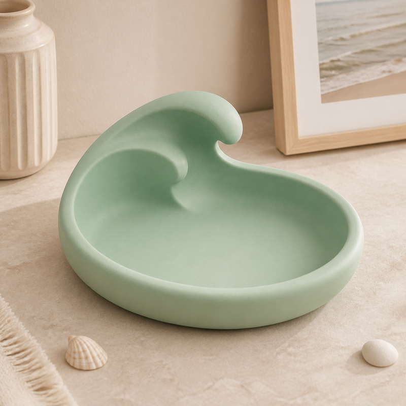 Wave Key Bowl, Ocean Catchall Dish, Pastel Entryway Tray, Beach Gift — Green color variant