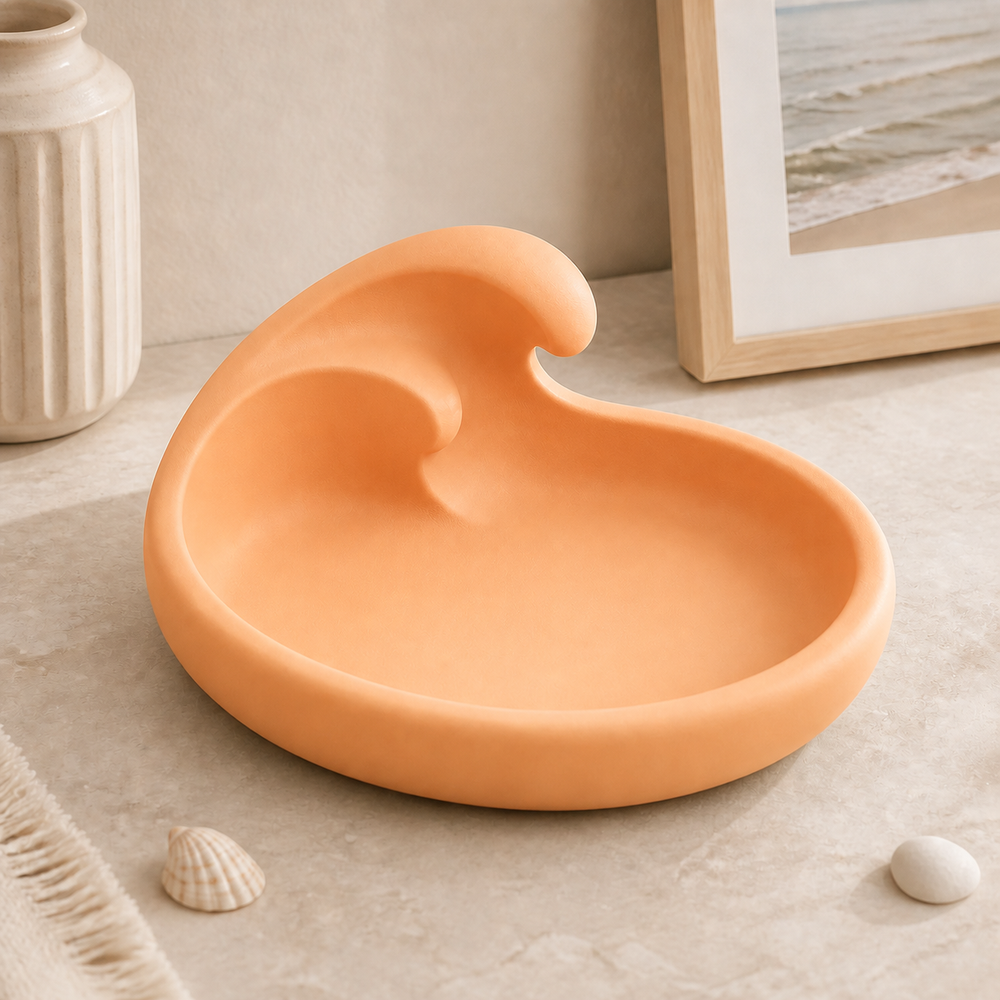 Wave Key Bowl, Ocean Catchall Dish, Pastel Entryway Tray, Beach Gift — Orange color variant