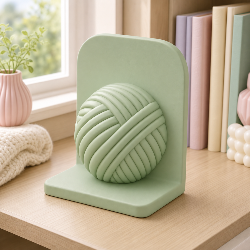 Yarn Ball Bookend, Craft Room Bookshelf Decor, Pastel Book Lover Gift — Green color variant