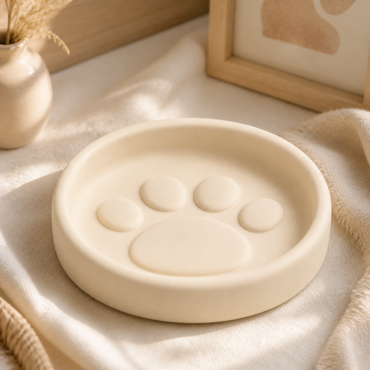 Paw Pad Trinket Dish, Pastel Pet Lover Ring Tray, Cute Vanity Room Decor — Beige color variant