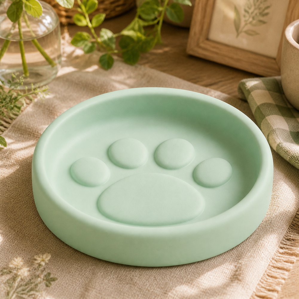 Paw Pad Trinket Dish, Pastel Pet Lover Ring Tray, Cute Vanity Room Decor — Green color variant