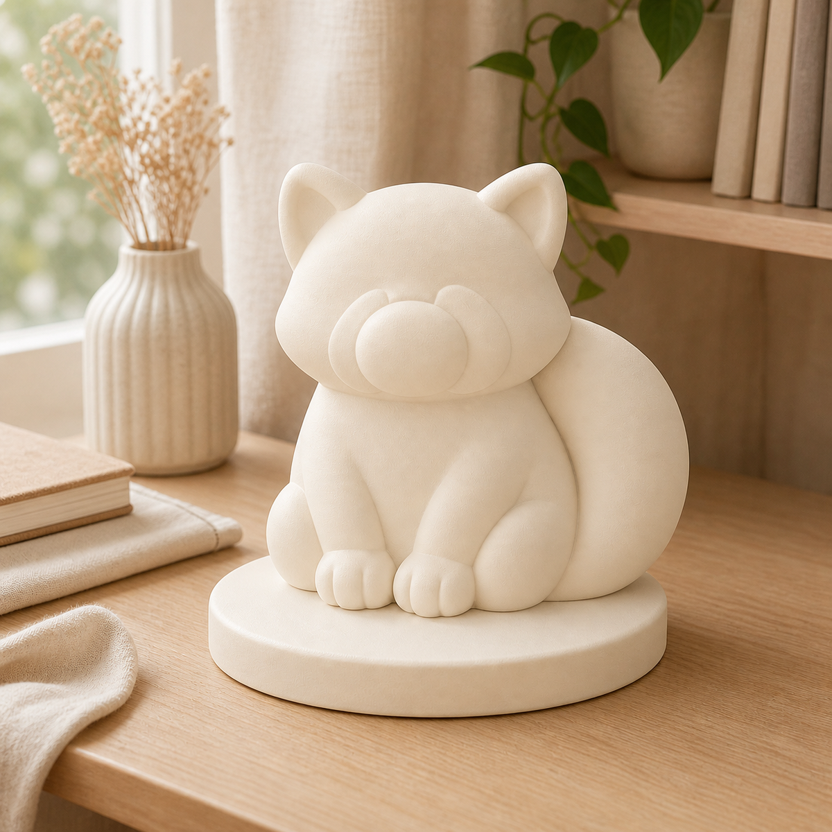 Red Panda Desk Accent, Pastel Animal Shelf Decor, Cute Room Decor Gift — Beige color variant