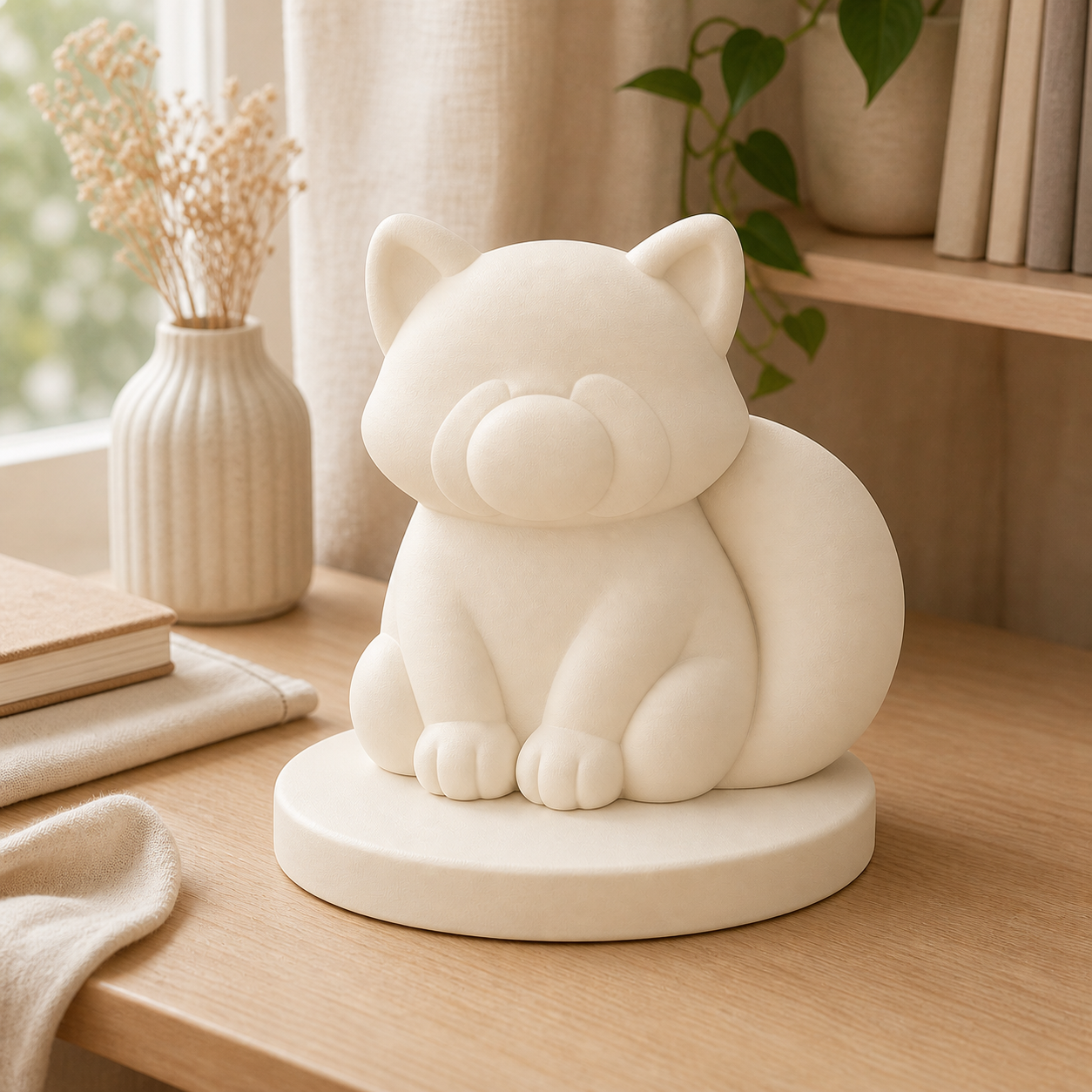 Red Panda Desk Accent, Pastel Animal Shelf Decor, Cute Room Decor Gift — Beige color variant
