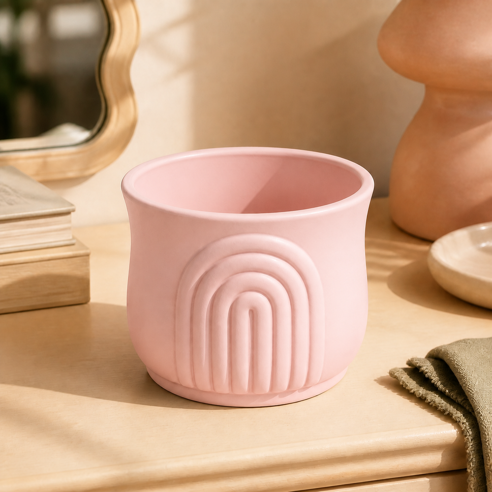 Retro Arch Decor Cachepot, Pastel Shelf Pot, Cute Vanity Desk Room Decor Gift — Pink color variant