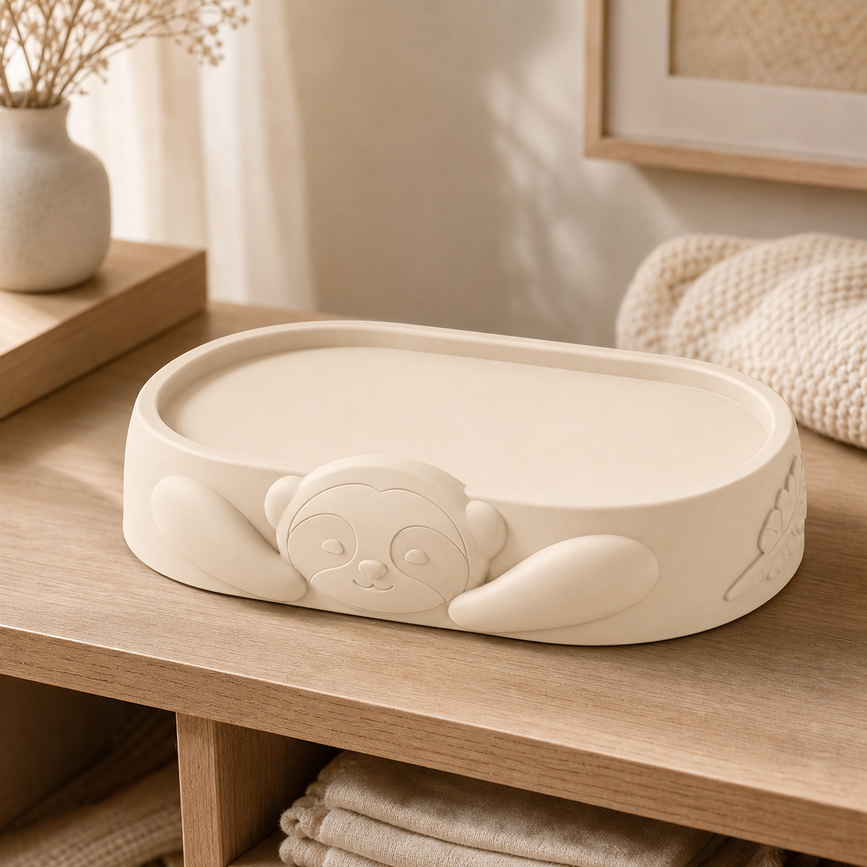 Sloth Vanity Tray, Pastel Catchall Dish, Cute Jungle Desk Decor Gift — Beige color variant