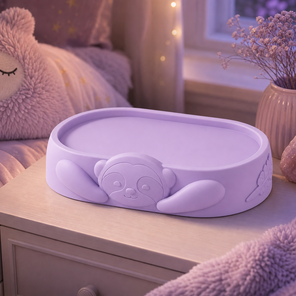 Sloth Vanity Tray, Pastel Catchall Dish, Cute Jungle Desk Decor Gift — Purple color variant