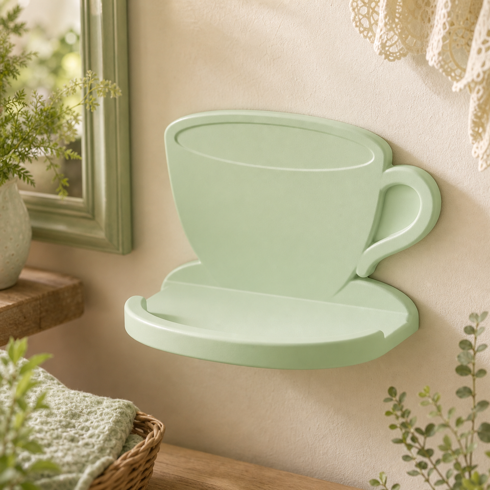 Teacup Mini Wall Ledge, Pastel Trinket Shelf, Cottagecore Cute Room Decor — Green color variant