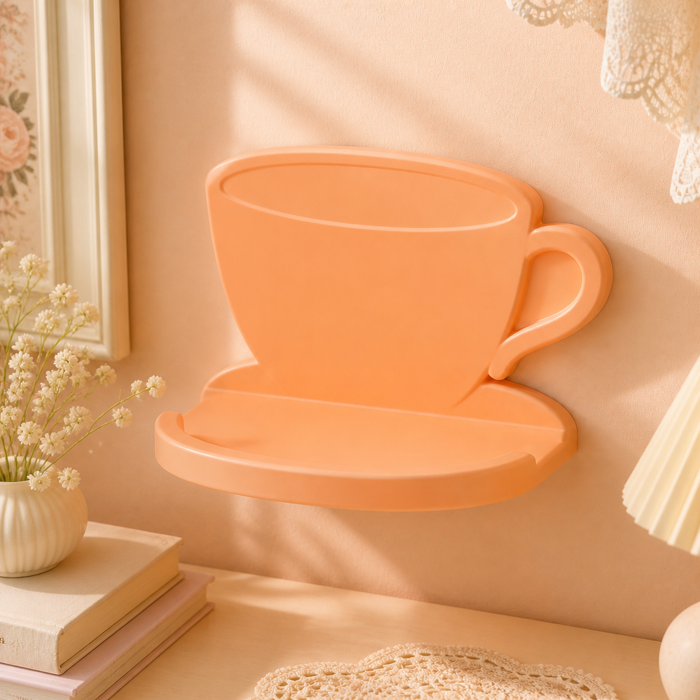 Teacup Mini Wall Ledge, Pastel Trinket Shelf, Cottagecore Cute Room Decor — Orange color variant