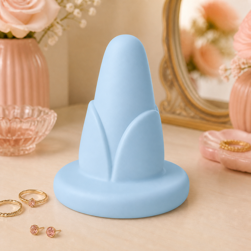 Tulip Jewelry Holder, Pastel Ring Cone, Floral Vanity Decor Gift for Rings — Blue color variant