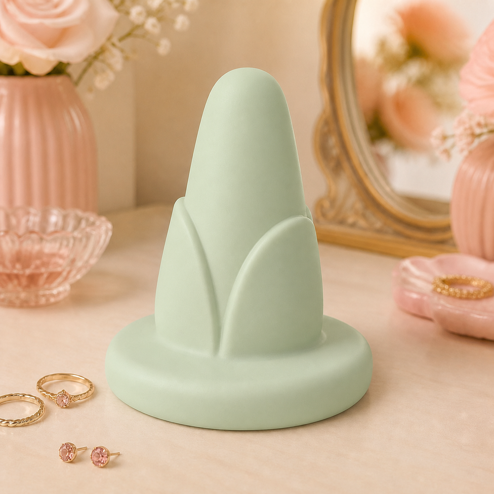 Tulip Jewelry Holder, Pastel Ring Cone, Floral Vanity Decor Gift for Rings — Green color variant