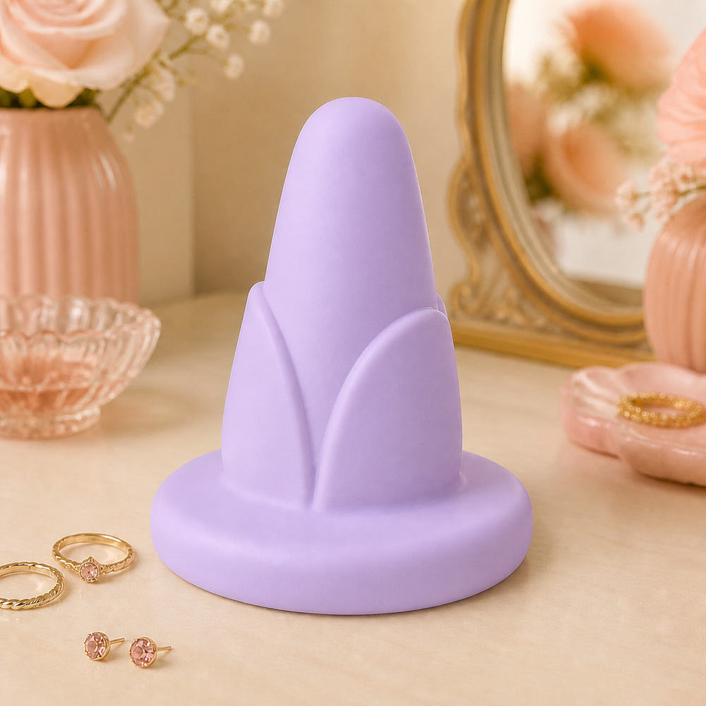 Tulip Jewelry Holder, Pastel Ring Cone, Floral Vanity Decor Gift for Rings — Purple color variant