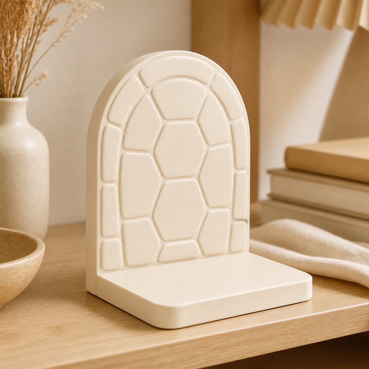 Turtle Shell Bookend, Pastel Book Stand, Cute Nursery Shelf Decor Gift — Beige color variant