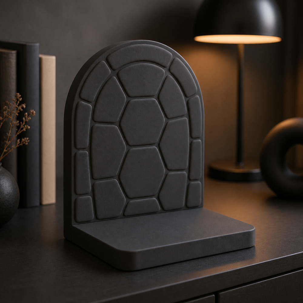 Turtle Shell Bookend, Pastel Book Stand, Cute Nursery Shelf Decor Gift — Black color variant