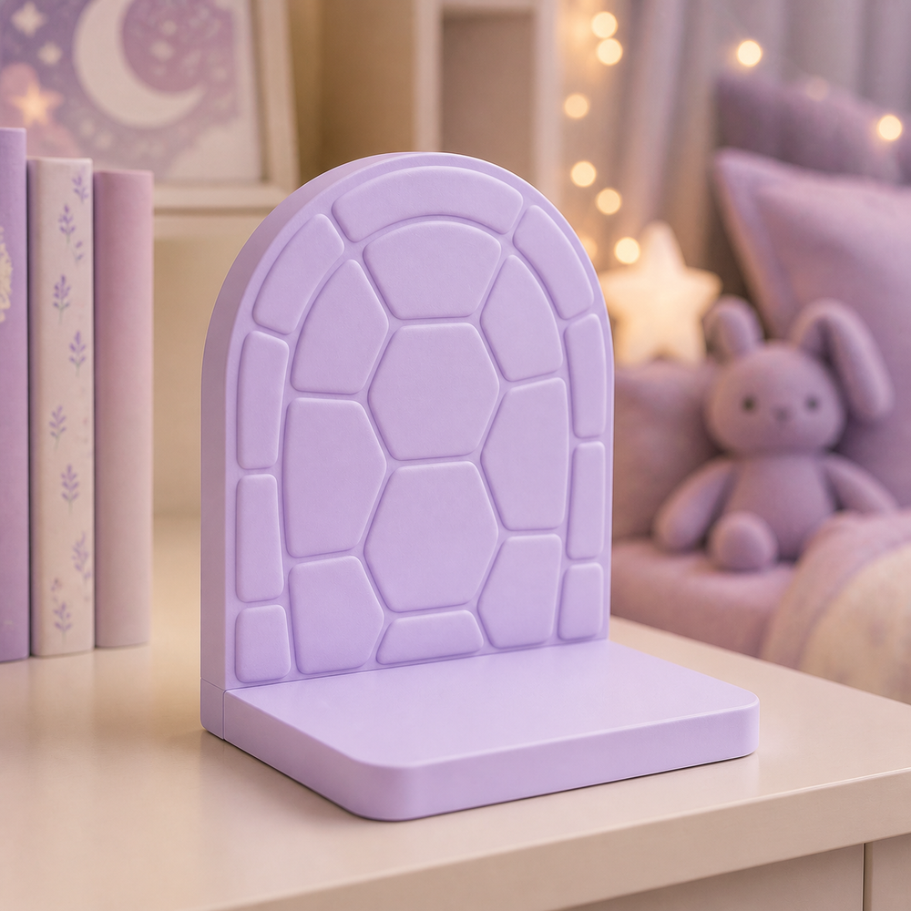 Turtle Shell Bookend, Pastel Book Stand, Cute Nursery Shelf Decor Gift — Purple color variant